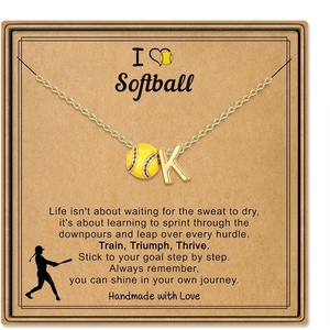 Turandoss Sports Initial A-Z Pendant Necklaces for Women Sports Fans | Dainty 14K Gold Plated Letter A-Z Soccer Football Softball Volleyball Basketball Necklace Jewelry Gifts for Sports Fans(Softball-K)