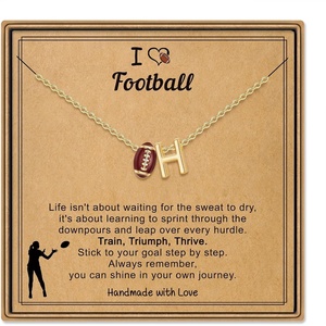 Turandoss Sports Initial A-Z Pendant Necklaces for Women Sports Fans | Dainty 14K Gold Plated Letter A-Z Soccer Football Softball Volleyball Basketball Necklace Jewelry Gifts for Sports Fans(Football-H)