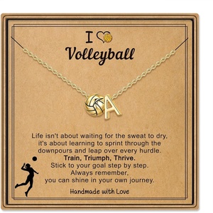 Turandoss Sports Initial A-Z Pendant Necklaces for Women Sports Fans | Dainty 14K Gold Plated Letter A-Z Soccer Football Softball Volleyball Basketball Necklace Jewelry Gifts for Sports Fans(Volleyball-A)
