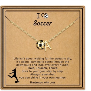 Turandoss Sports Initial A-Z Pendant Necklaces for Women Sports Fans | Dainty 14K Gold Plated Letter A-Z Soccer Football Softball Volleyball Basketball Necklace Jewelry Gifts for Sports Fans(Soccer-A)
