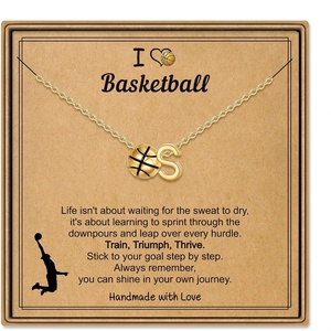 Turandoss Sports Initial A-Z Pendant Necklaces for Women Sports Fans | Dainty 14K Gold Plated Letter A-Z Soccer Football Softball Volleyball Basketball Necklace Jewelry Gifts for Sports Fans(Basketball-S)