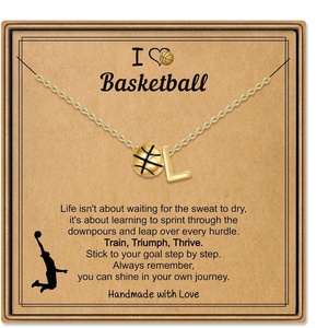 Turandoss Sports Initial A-Z Pendant Necklaces for Women Sports Fans | Dainty 14K Gold Plated Letter A-Z Soccer Football Softball Volleyball Basketball Necklace Jewelry Gifts for Sports Fans(Basketball-L)