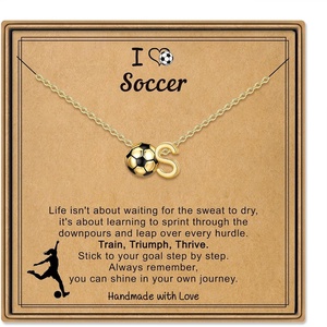 Turandoss Sports Initial A-Z Pendant Necklaces for Women Sports Fans | Dainty 14K Gold Plated Letter A-Z Soccer Football Softball Volleyball Basketball Necklace Jewelry Gifts for Sports Fans(Soccer-S)