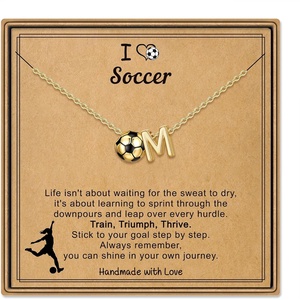 Turandoss Sports Initial A-Z Pendant Necklaces for Women Sports Fans | Dainty 14K Gold Plated Letter A-Z Soccer Football Softball Volleyball Basketball Necklace Jewelry Gifts for Sports Fans(Soccer-M)