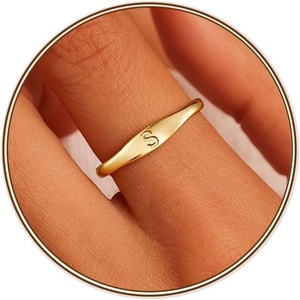 Turandoss Initial Ring for Women, Personalized Jewelry Birthday Gift | Dainty Letter A-Z Ring, 14K Gold Plated Adjustable Open Ring, Gift for Teen Girls Women(S)