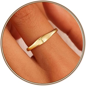 Turandoss Initial Ring for Women, Personalized Jewelry Birthday Gift | Dainty Letter A-Z Ring, 14K Gold Plated Adjustable Open Ring, Gift for Teen Girls Women(T)