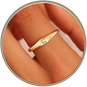 Turandoss Initial Ring for Women, Personalized Jewelry Birthday Gift | Dainty Letter A-Z Ring, 14K Gold Plated Adjustable Open Ring, Gift for Teen Girls Women(C)