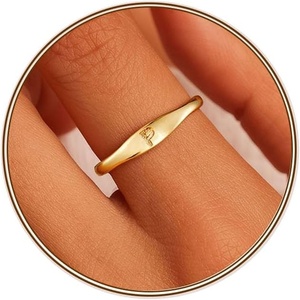 Turandoss Initial Ring for Women, Personalized Jewelry Birthday Gift | Dainty Letter A-Z Ring, 14K Gold Plated Adjustable Open Ring, Gift for Teen Girls Women(P)