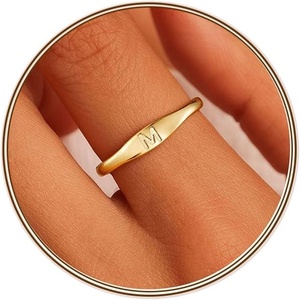 Turandoss Initial Ring for Women, Personalized Jewelry Birthday Gift | Dainty Letter A-Z Ring, 14K Gold Plated Adjustable Open Ring, Gift for Teen Girls Women(M)