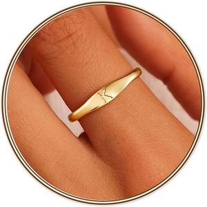 Turandoss Initial Ring for Women, Personalized Jewelry Birthday Gift | Dainty Letter A-Z Ring, 14K Gold Plated Adjustable Open Ring, Gift for Teen Girls Women(K)