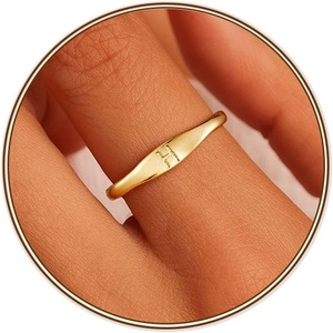 Turandoss Initial Ring for Women, Personalized Jewelry Birthday Gift | Dainty Letter A-Z Ring, 14K Gold Plated Adjustable Open Ring, Gift for Teen Girls Women(H)