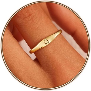 Turandoss Initial Ring for Women, Personalized Jewelry Birthday Gift | Dainty Letter A-Z Ring, 14K Gold Plated Adjustable Open Ring, Gift for Teen Girls Women(G)