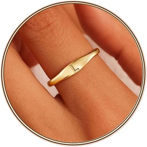 Turandoss Initial Ring for Women, Personalized Jewelry Birthday Gift | Dainty Letter A-Z Ring, 14K Gold Plated Adjustable Open Ring, Gift for Teen Girls Women(L)