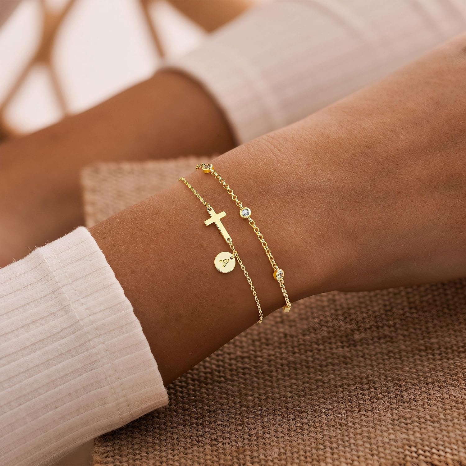 image:imageCross Initial Bracelets for Girls Birthday Faith Jewelry Gifts Dainty 14K Gold Plated Layered Cross Letter A Z Pendant Bracelet Baptism Religious Jewelry Birthday Gifts for Teen GirlsGoldQ