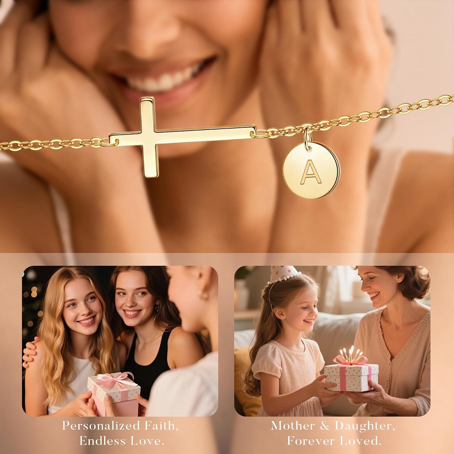 image:imageCross Initial Bracelets for Girls Birthday Faith Jewelry Gifts Dainty 14K Gold Plated Layered Cross Letter A Z Pendant Bracelet Baptism Religious Jewelry Birthday Gifts for Teen GirlsGoldQ