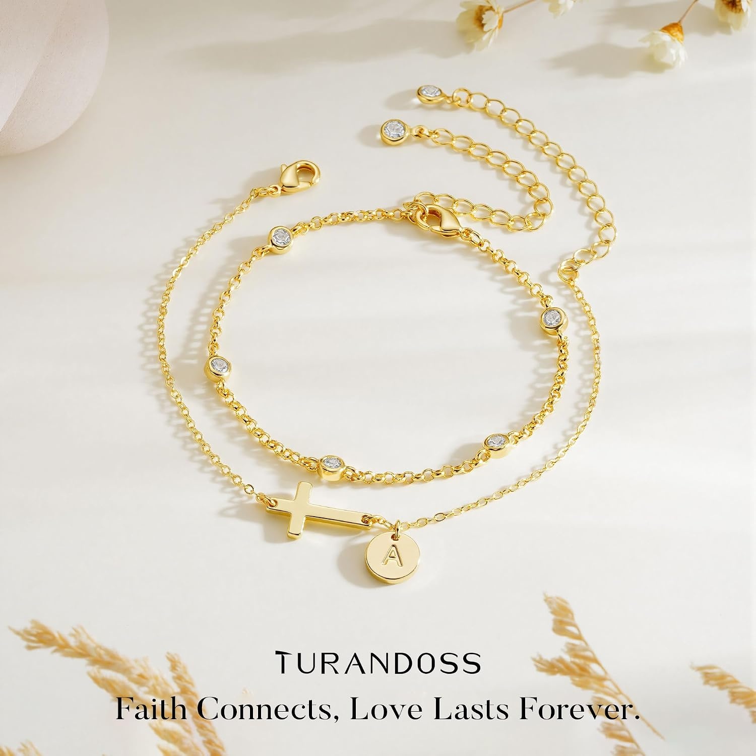 image:imageCross Initial Bracelets for Girls Birthday Faith Jewelry Gifts Dainty 14K Gold Plated Layered Cross Letter A Z Pendant Bracelet Baptism Religious Jewelry Birthday Gifts for Teen GirlsGoldQ