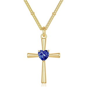 Turandoss Cross Birthstone Necklace for Women 14K Gold Plated Faith Jewelry | Birthstone Necklaces for Women 1-12 Month Created Birthstone Necklace Birthday Faith Jewelry First Communion Gifts for Girls(December)
