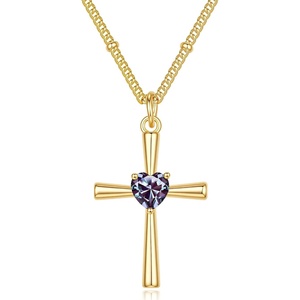 Turandoss Cross Birthstone Necklace for Women 14K Gold Plated Faith Jewelry | Birthstone Necklaces for Women 1-12 Month Created Birthstone Necklace Birthday Faith Jewelry First Communion Gifts for Girls(June)