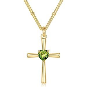 Turandoss Cross Birthstone Necklace for Women 14K Gold Plated Faith Jewelry | Birthstone Necklaces for Women 1-12 Month Created Birthstone Necklace Birthday Faith Jewelry First Communion Gifts for Girls(August)