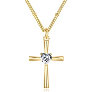 Turandoss Cross Birthstone Necklace for Women 14K Gold Plated Faith Jewelry | Birthstone Necklaces for Women 1-12 Month Created Birthstone Necklace Birthday Faith Jewelry First Communion Gifts for Girls(April)