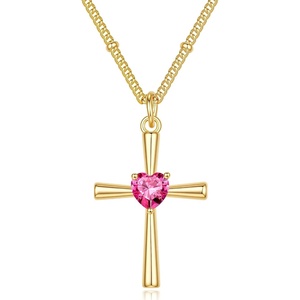 Turandoss Cross Birthstone Necklace for Women 14K Gold Plated Faith Jewelry | Birthstone Necklaces for Women 1-12 Month Created Birthstone Necklace Birthday Faith Jewelry First Communion Gifts for Girls(October)