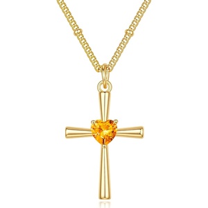 Turandoss Cross Birthstone Necklace for Women 14K Gold Plated Faith Jewelry | Birthstone Necklaces for Women 1-12 Month Created Birthstone Necklace Birthday Faith Jewelry First Communion Gifts for Girls(November)