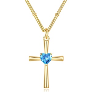 Turandoss Cross Birthstone Necklace for Women 14K Gold Plated Faith Jewelry | Birthstone Necklaces for Women 1-12 Month Created Birthstone Necklace Birthday Faith Jewelry First Communion Gifts for Girls(March)