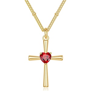 Turandoss Cross Birthstone Necklace for Women 14K Gold Plated Faith Jewelry | Birthstone Necklaces for Women 1-12 Month Created Birthstone Necklace Birthday Faith Jewelry First Communion Gifts for Girls(January)