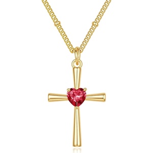 Turandoss Cross Birthstone Necklace for Women 14K Gold Plated Faith Jewelry | Birthstone Necklaces for Women 1-12 Month Created Birthstone Necklace Birthday Faith Jewelry First Communion Gifts for Girls(July)