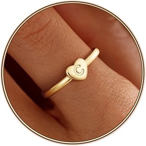Turandoss Heart Initial Rings, Birthday Gifts Cute Jewelry for Teen Girls | Dainty 14K Gold Plated Initial Letter A-Z Adjustable Ring, Teen Girls Gifts Trendy Stuff, Personalized Jewelry Gifts for Girl(Gold-C)