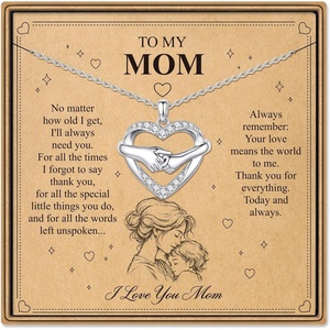 Turandoss Dainty Silver Heart Necklaces for Women Girls Jewelry Gift Trendy | 14K White Gold Plated, CZ Heart Handshake Necklace, Silver Pendant Jewelry, Birthday Gifts for Mom Daughter Granddaughter(Mom)