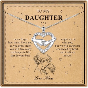 Turandoss Dainty Silver Heart Necklaces for Women Girls Jewelry Gift Trendy | 14K White Gold Plated, CZ Heart Handshake Necklace, Silver Pendant Jewelry, Birthday Gifts for Mom Daughter Granddaughter(Daughter)