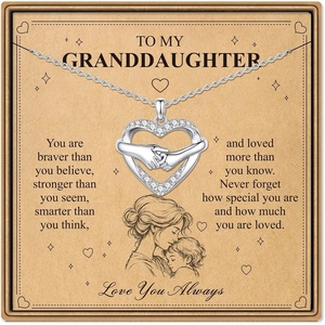 Turandoss Dainty Silver Heart Necklaces for Women Girls Jewelry Gift Trendy | 14K White Gold Plated, CZ Heart Handshake Necklace, Silver Pendant Jewelry, Birthday Gifts for Mom Daughter Granddaughter(Granddaughter)
