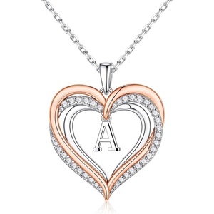 Turandoss Silver Heart Initial A-Z Pendant Necklace for Women Jewelry(A.)