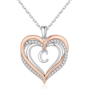 Turandoss Silver Heart Initial A-Z Pendant Necklace for Women Jewelry(C)