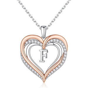 Turandoss Silver Heart Initial A-Z Pendant Necklace for Women Jewelry(F)