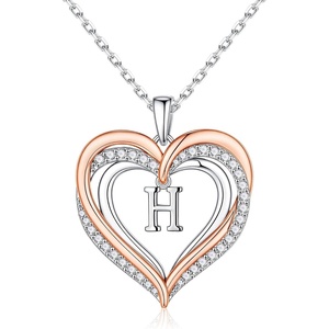 Turandoss Silver Heart Initial A-Z Pendant Necklace for Women Jewelry(H)