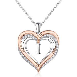 Turandoss Silver Heart Initial A-Z Pendant Necklace for Women Jewelry(I)