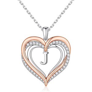 Turandoss Silver Heart Initial A-Z Pendant Necklace for Women Jewelry(J)