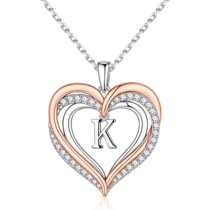 Turandoss Silver Heart Initial A-Z Pendant Necklace for Women Jewelry(K)