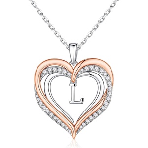 Turandoss Silver Heart Initial A-Z Pendant Necklace for Women Jewelry(L)