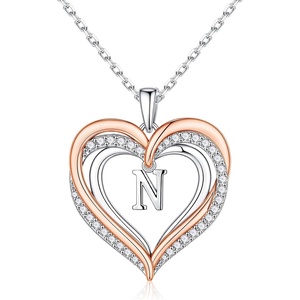 Turandoss Silver Heart Initial A-Z Pendant Necklace for Women Jewelry(N)