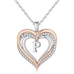 Turandoss Silver Heart Initial A-Z Pendant Necklace for Women Jewelry(P)