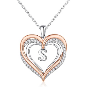 Turandoss Silver Heart Initial A-Z Pendant Necklace for Women Jewelry(S)