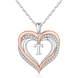 Turandoss Silver Heart Initial A-Z Pendant Necklace for Women Jewelry(T)